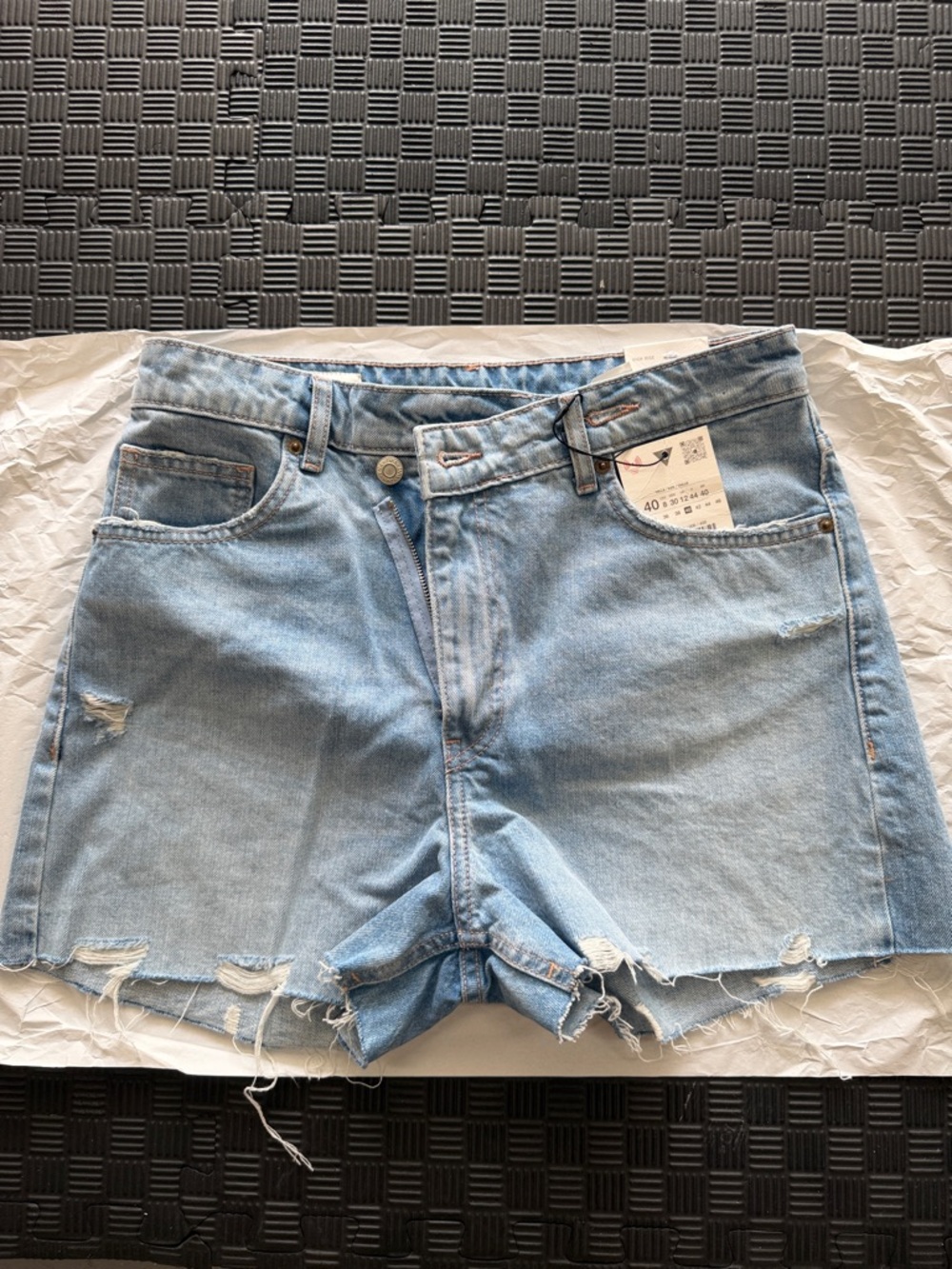 Zara Light Blue Distressed Denim Shorts - Women